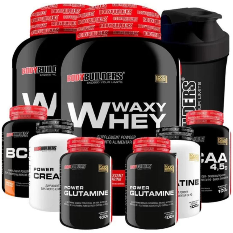 Kit 2x Whey Protein 900g + 2x Creatina 100G + BCAA 4.5 100G + 2x Glutamina 100g Coqueteleira-Bodybuilders