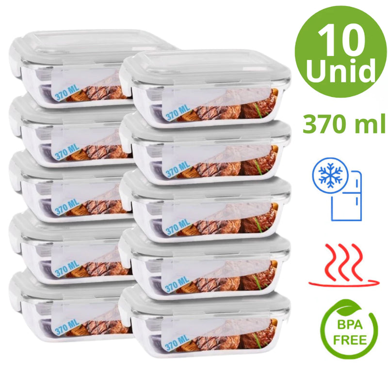 Kit com 10 Marmitas Térmicas de Vidro 370 ml - Anti-Vazamento e Práticas