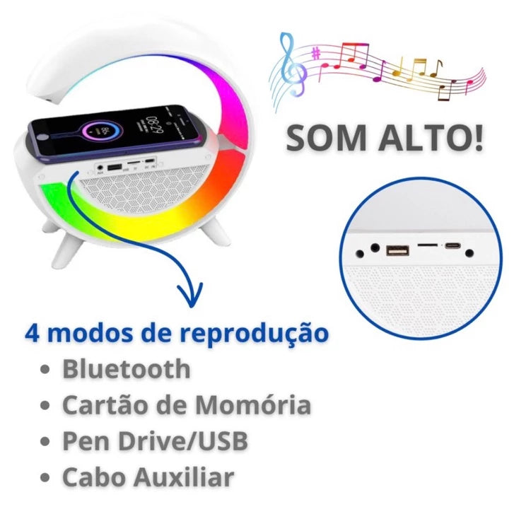 Luminaria Led e Caixa de Som  – Tecnologia Bluetooth com Carregador Integrado